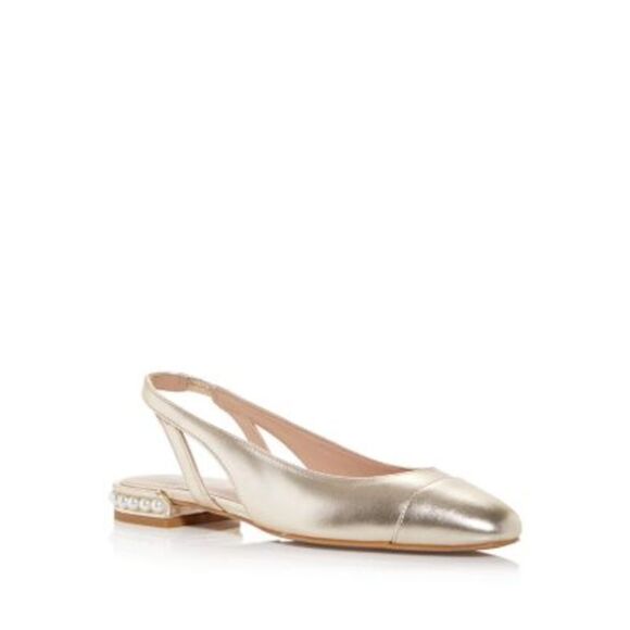 STUART WEITZMAN Womens Gold Slingback Pearl Toe Slip On Leather Flats 6.5 B - Picture 1 of 1
